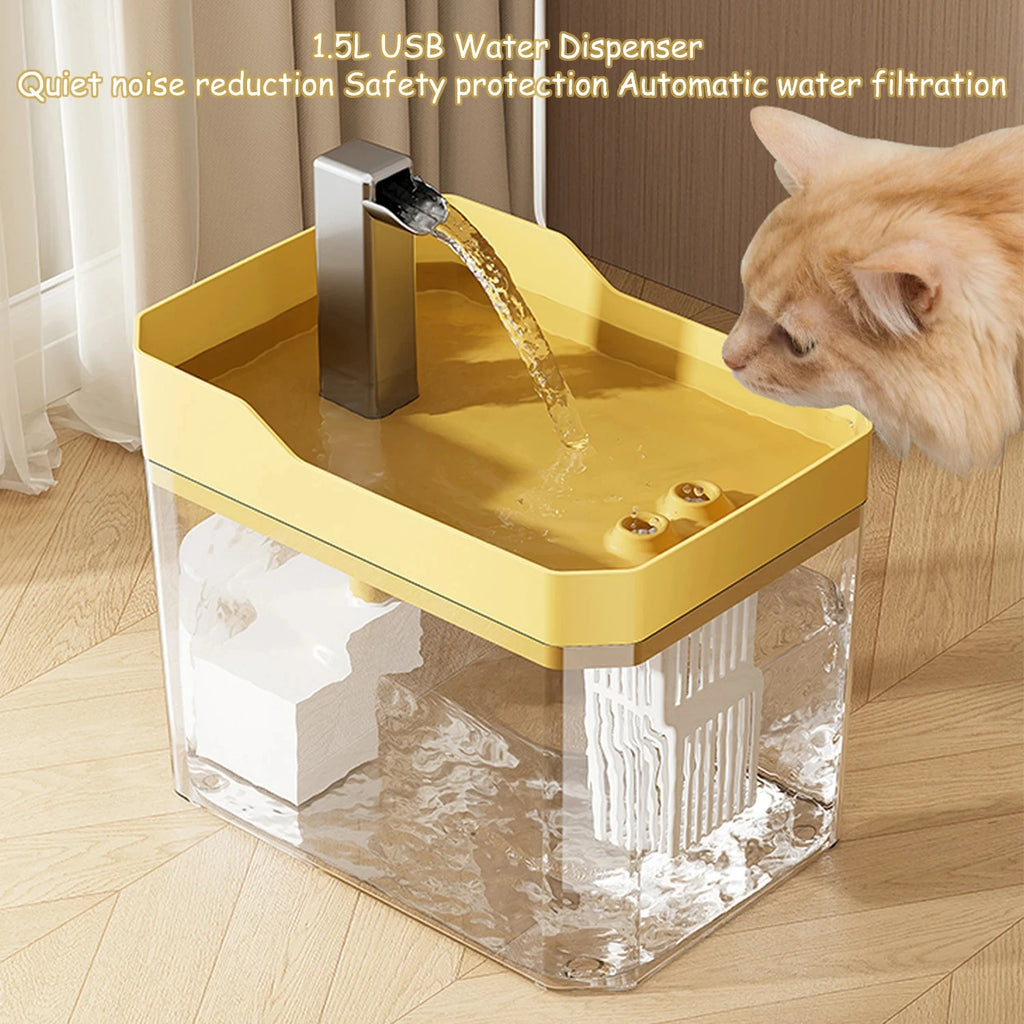 1.5L Automatic Cat Water Fountain with USB Pump & Filter